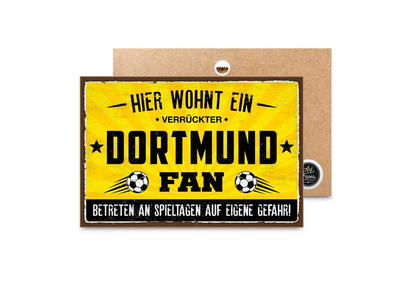 ARTFAVES Holzbild Hier wohnt ein verrückter DORTMUND Fan, Geschenk zum Thema Fussball, Borussia von ARTFAVES