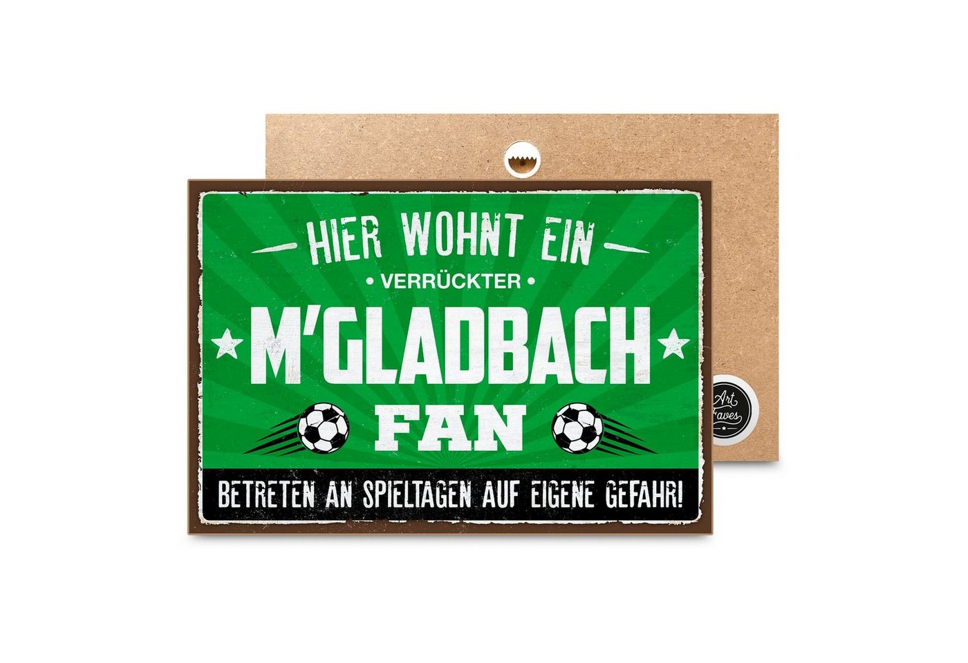 ARTFAVES Holzbild Hier wohnt ein verrückter GLADBACH Fan, Geschenk zum Thema Fussball, Mönchengladbach von ARTFAVES