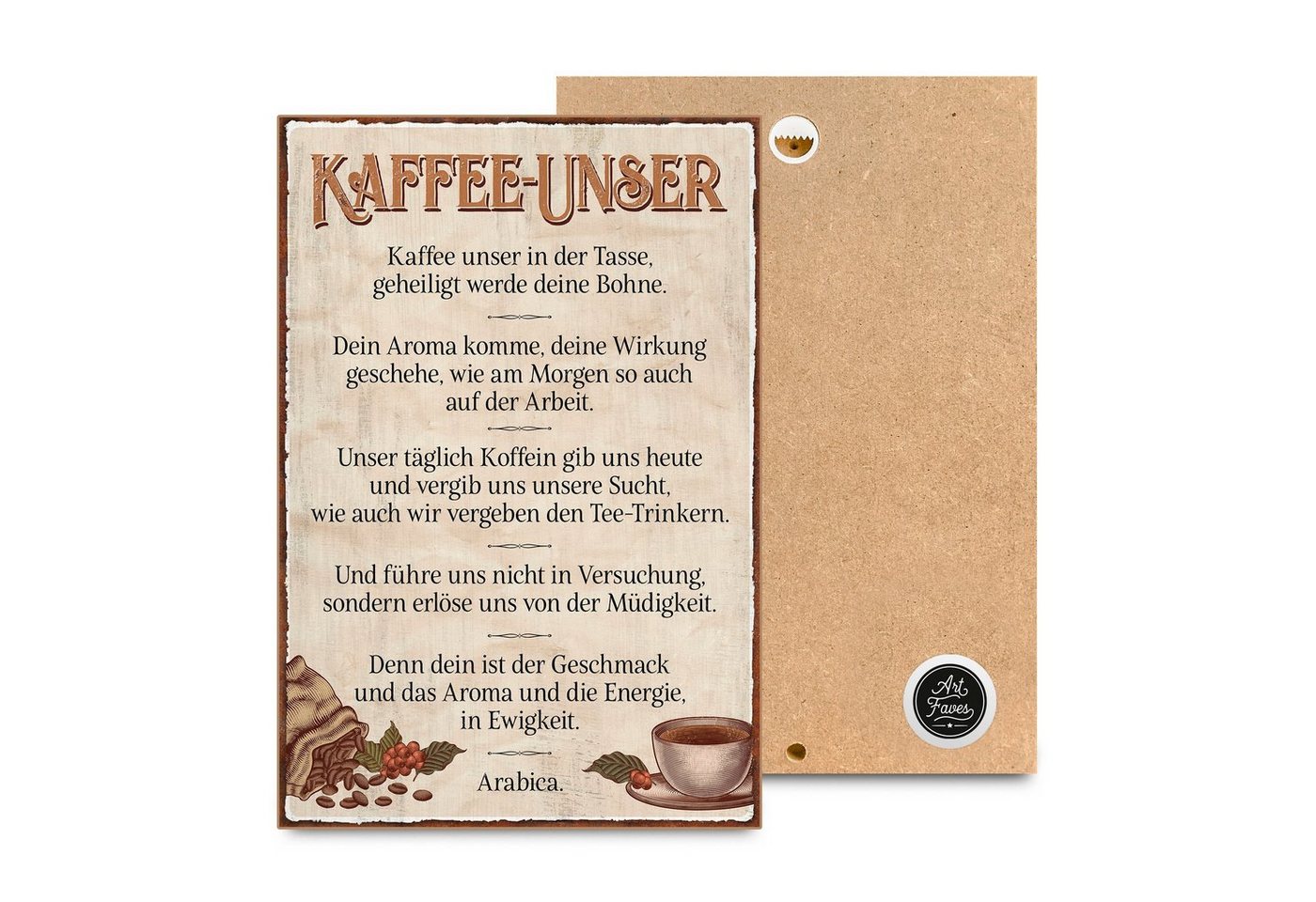 ARTFAVES Holzbild Kaffee-Unser, Geschenk zum Thema Kaffee Deko, witzige Sprüche von ARTFAVES