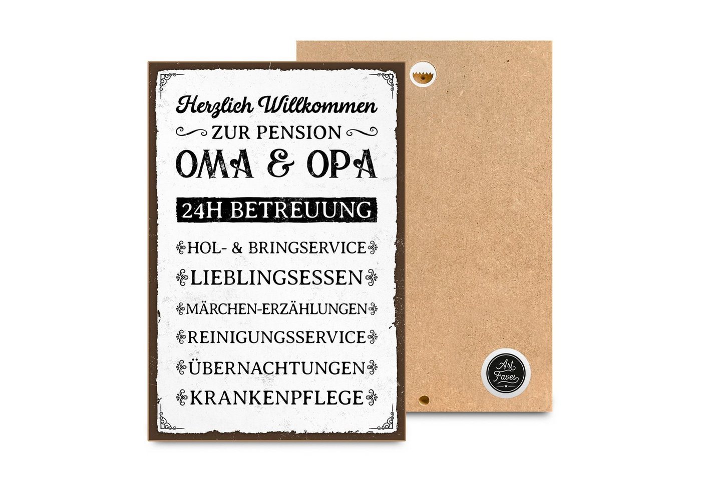 ARTFAVES Holzbild Pension Oma und Opa V1, Geschenk zum Thema Familie, Großeltern von ARTFAVES