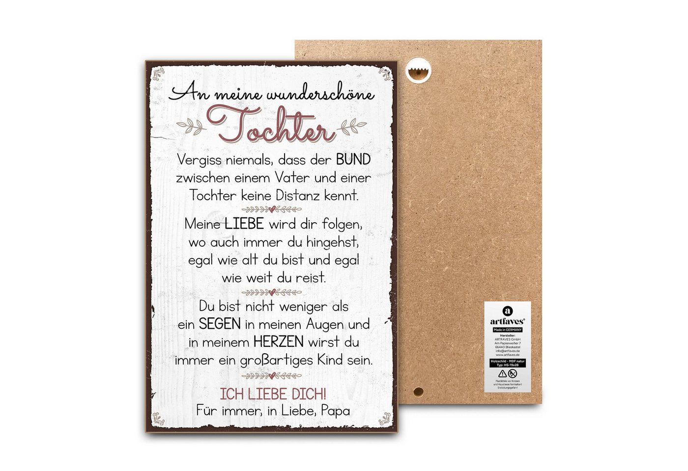 ARTFAVES Holzbild Schild mit Spruch - An meine wunderschöne Tochter - Papa - Tochter, Pa ARTFAVES Holzbild Schild mit Spruch - An meine wunderschöne Tochter - Papa - Tochter, Pa von ARTFAVES