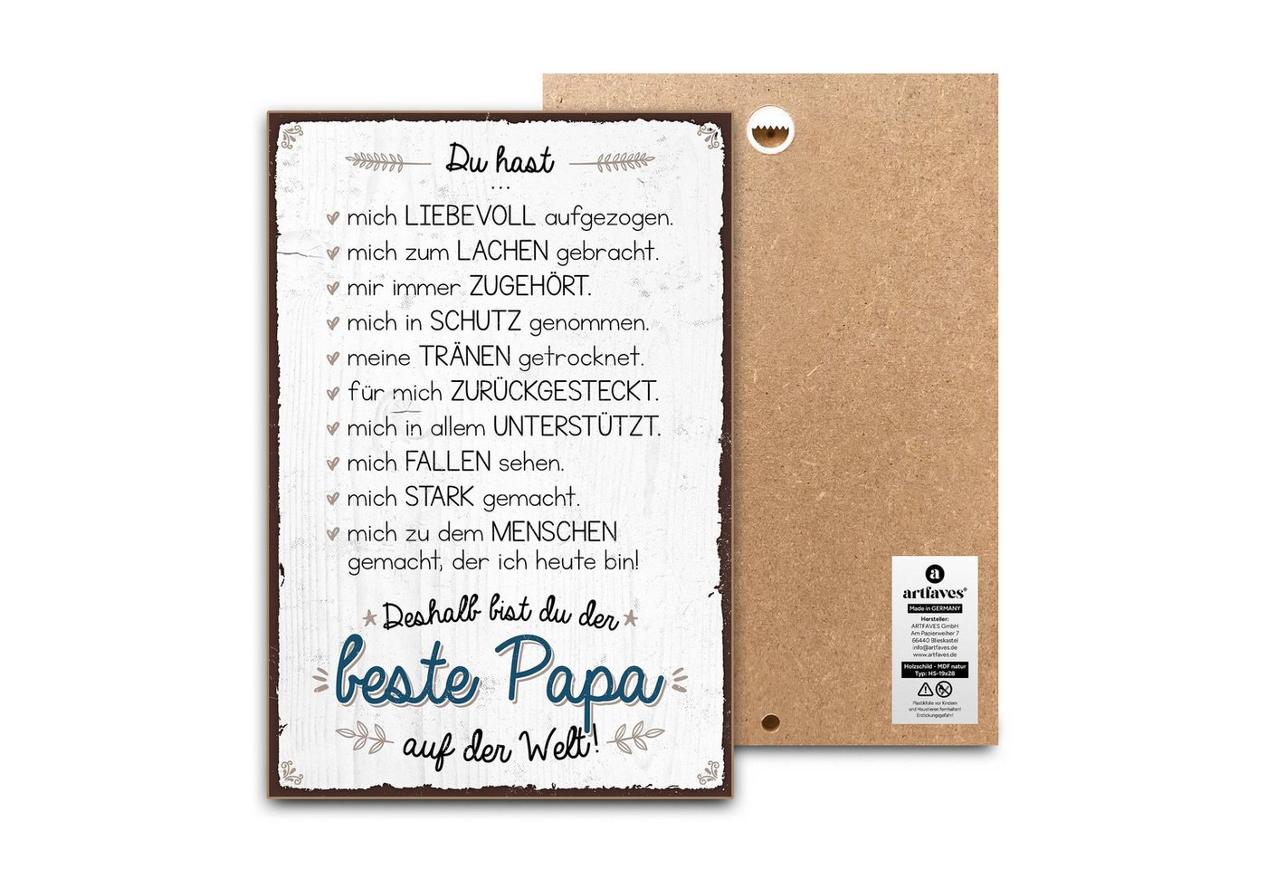 ARTFAVES Holzbild Schild mit Spruch - Bester PAPA auf der Welt - Vatertag ARTFAVES Holzbild Schild mit Spruch - Bester PAPA auf der Welt - Vatertag von ARTFAVES