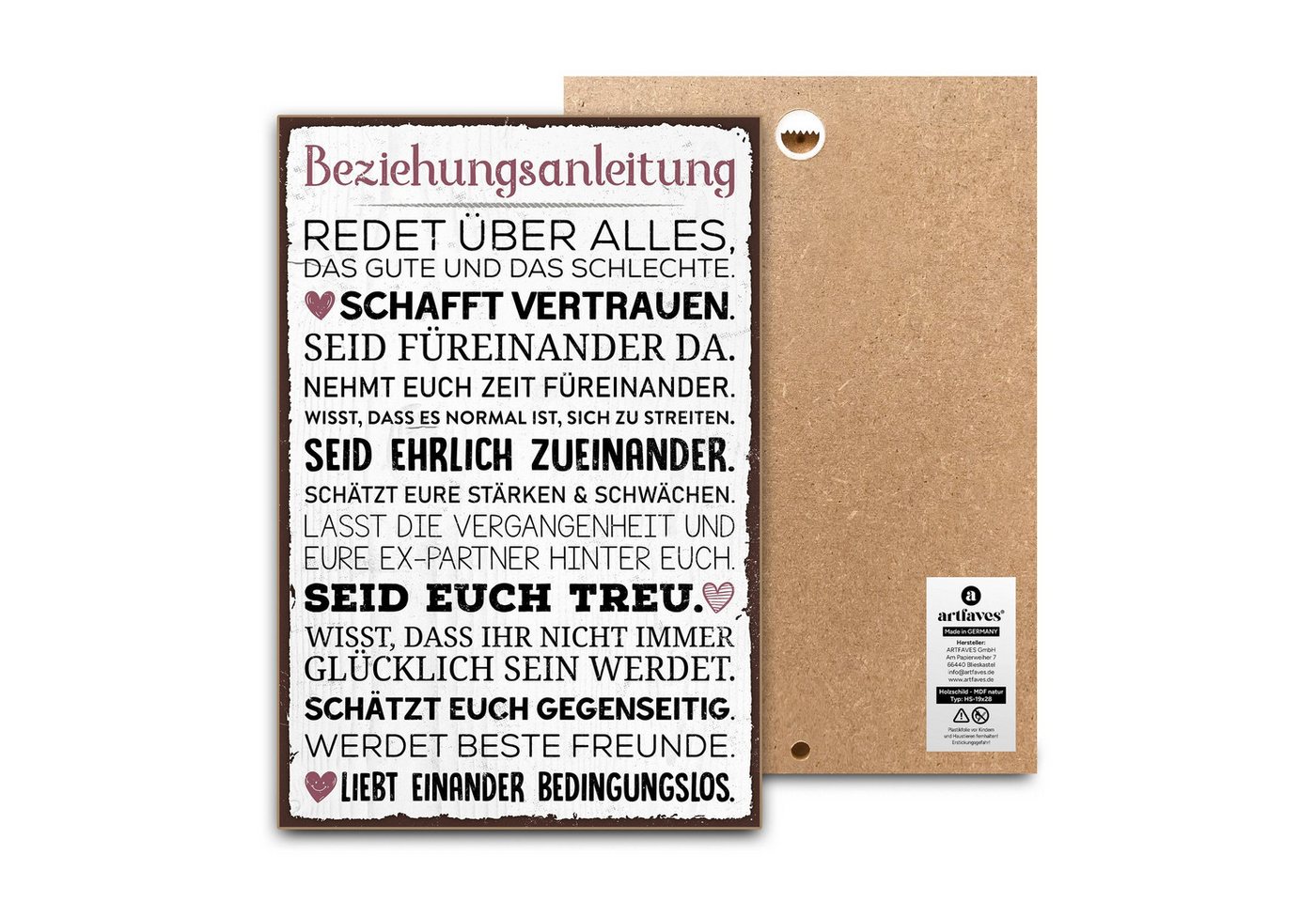 ARTFAVES Holzbild Schild mit Spruch - Beziehungsanleitung - Hochzeit, Valentinstag, Kenn ARTFAVES Holzbild Schild mit Spruch - Beziehungsanleitung - Hochzeit, Valentinstag, Kenn von ARTFAVES
