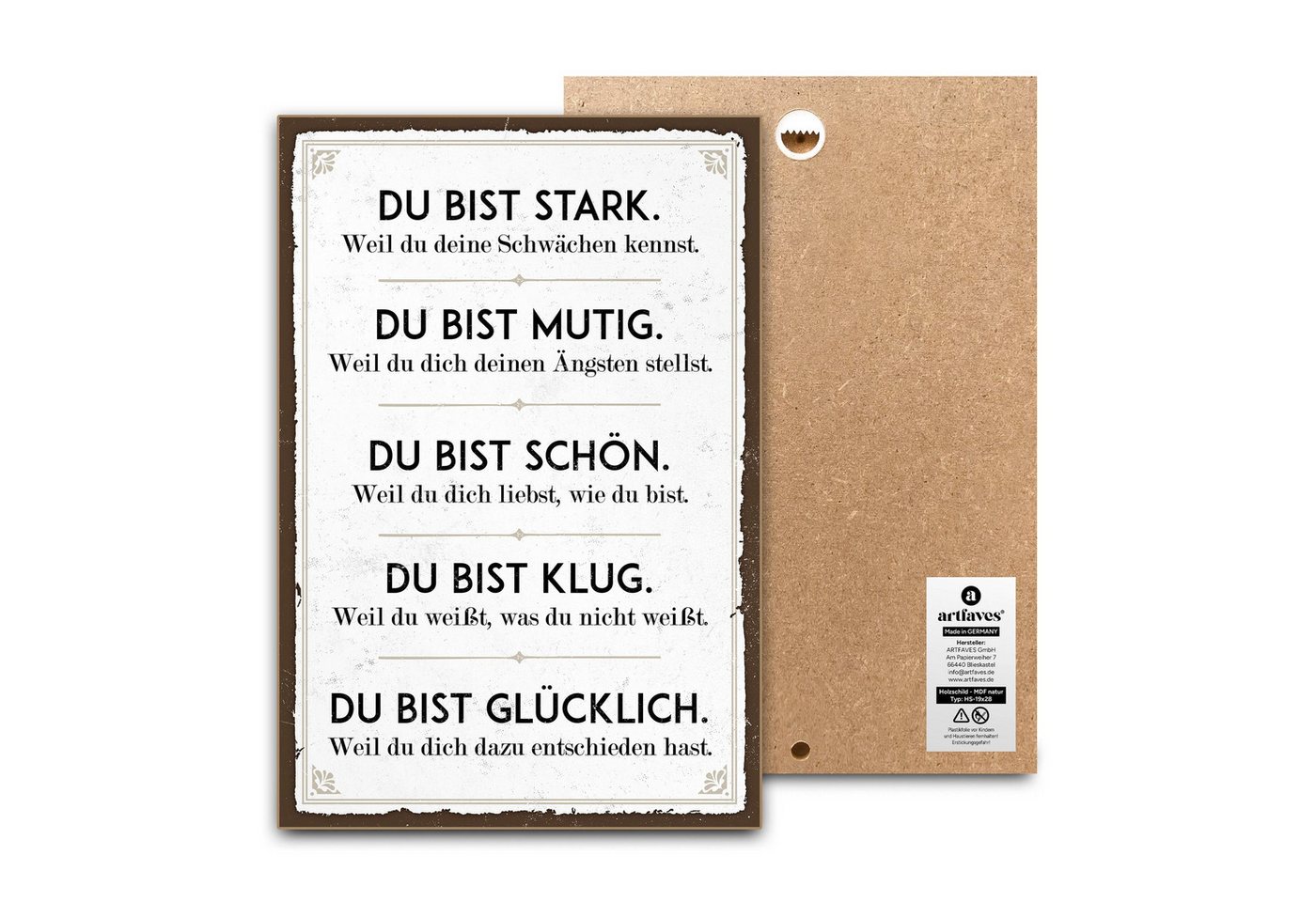 ARTFAVES Holzbild Schild mit Spruch - DU BIST STARK, MUTIG, SCHÖN, KLUG, GLÜCKLICH - Mot ARTFAVES Holzbild Schild mit Spruch - DU BIST STARK, MUTIG, SCHÖN, KLUG, GLÜCKLICH - Mot von ARTFAVES