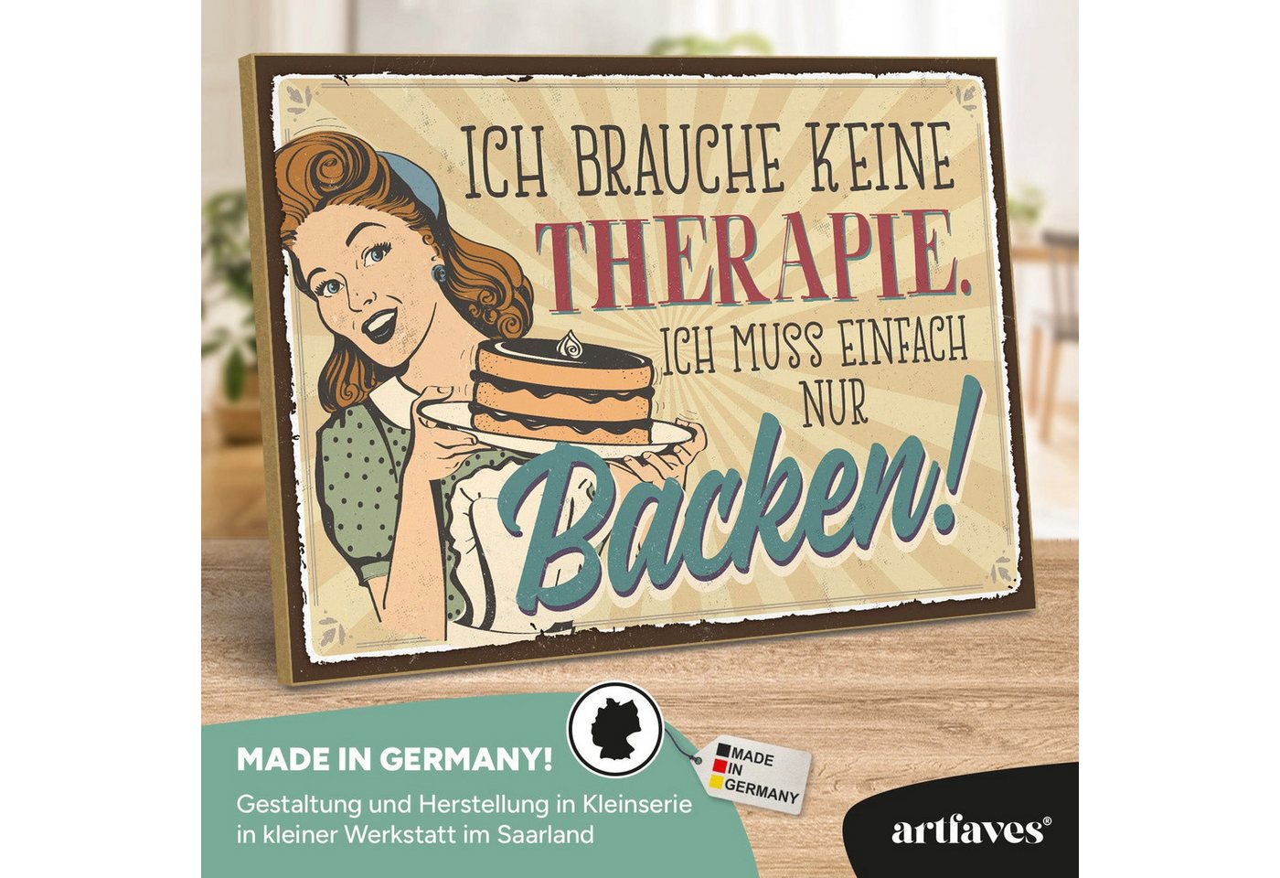 ARTFAVES Holzbild Schild mit Spruch - Ich brauche keine Therapie - BACKEN - Hausfrau, Ba ARTFAVES Holzbild Schild mit Spruch - Ich brauche keine Therapie - BACKEN - Hausfrau, Ba von ARTFAVES