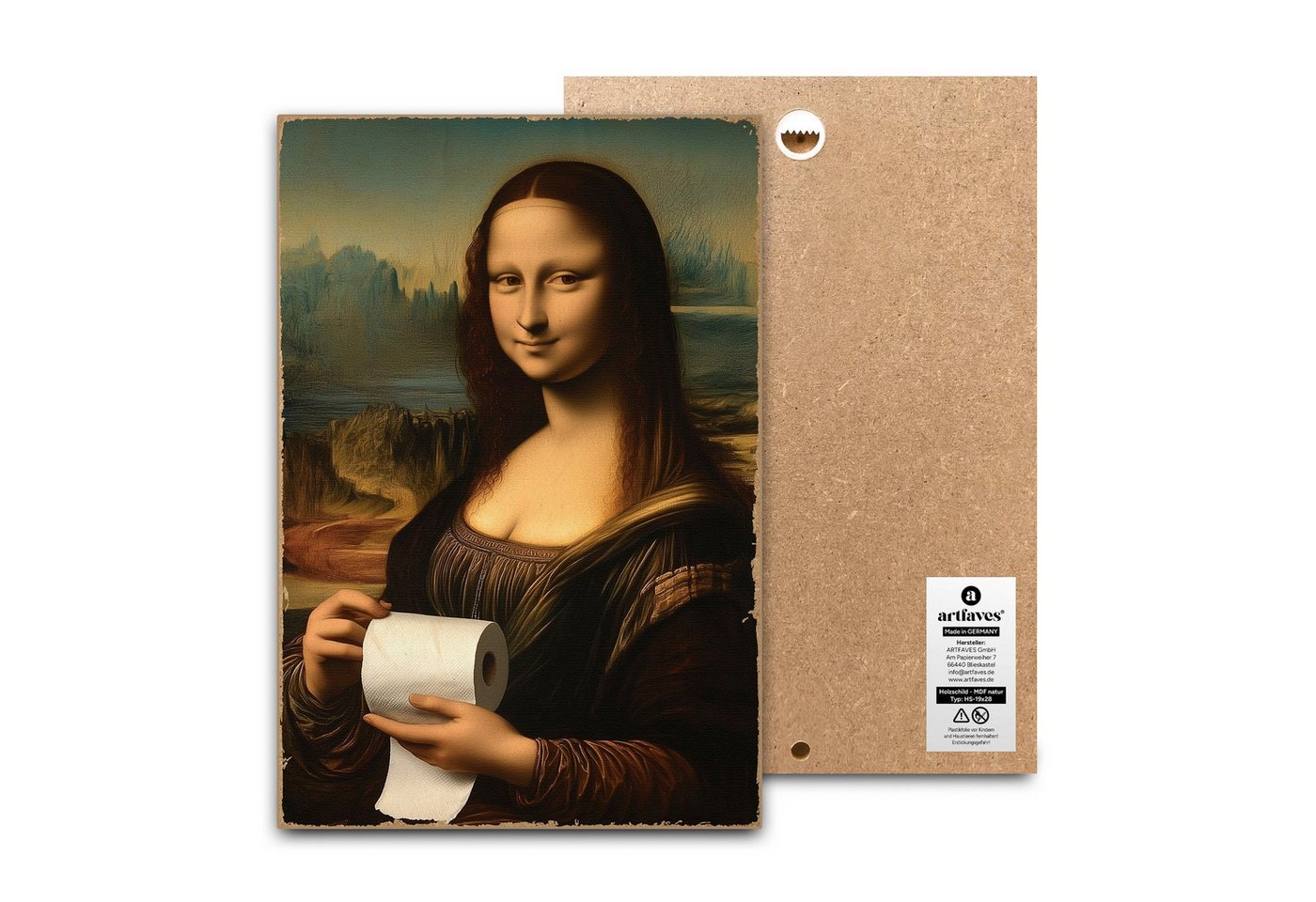 ARTFAVES Holzbild Schild mit Spruch - Mona Lisa Klopapier - Kunst, witzig ARTFAVES Holzbild Schild mit Spruch - Mona Lisa Klopapier - Kunst, witzig von ARTFAVES
