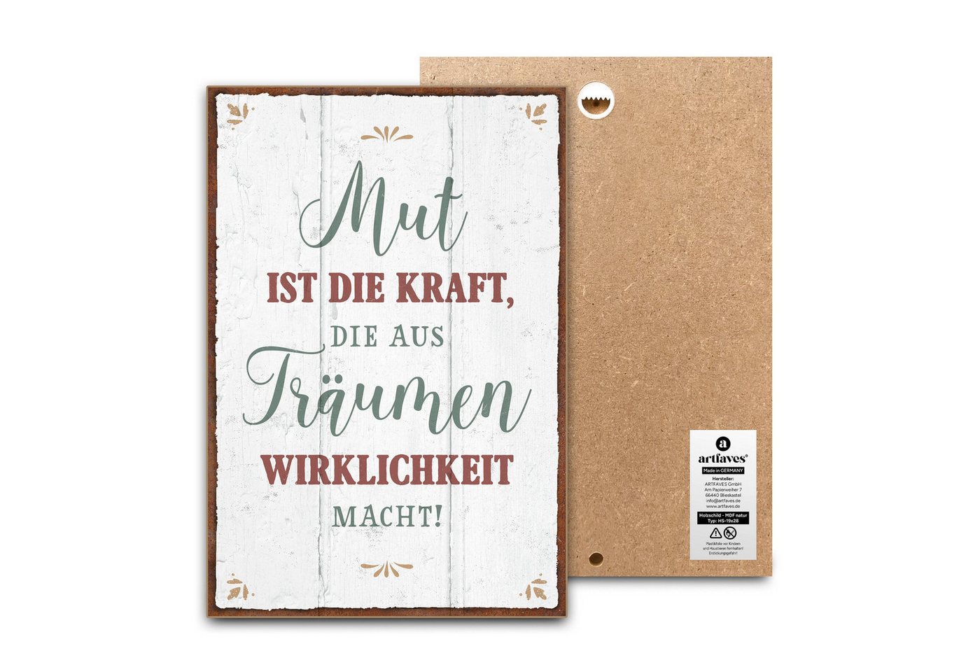 ARTFAVES Holzbild Schild mit Spruch - Mut ist die Kraft, die aus Träumen Wirklichkeit ma ARTFAVES Holzbild Schild mit Spruch - Mut ist die Kraft, die aus Träumen Wirklichkeit ma von ARTFAVES