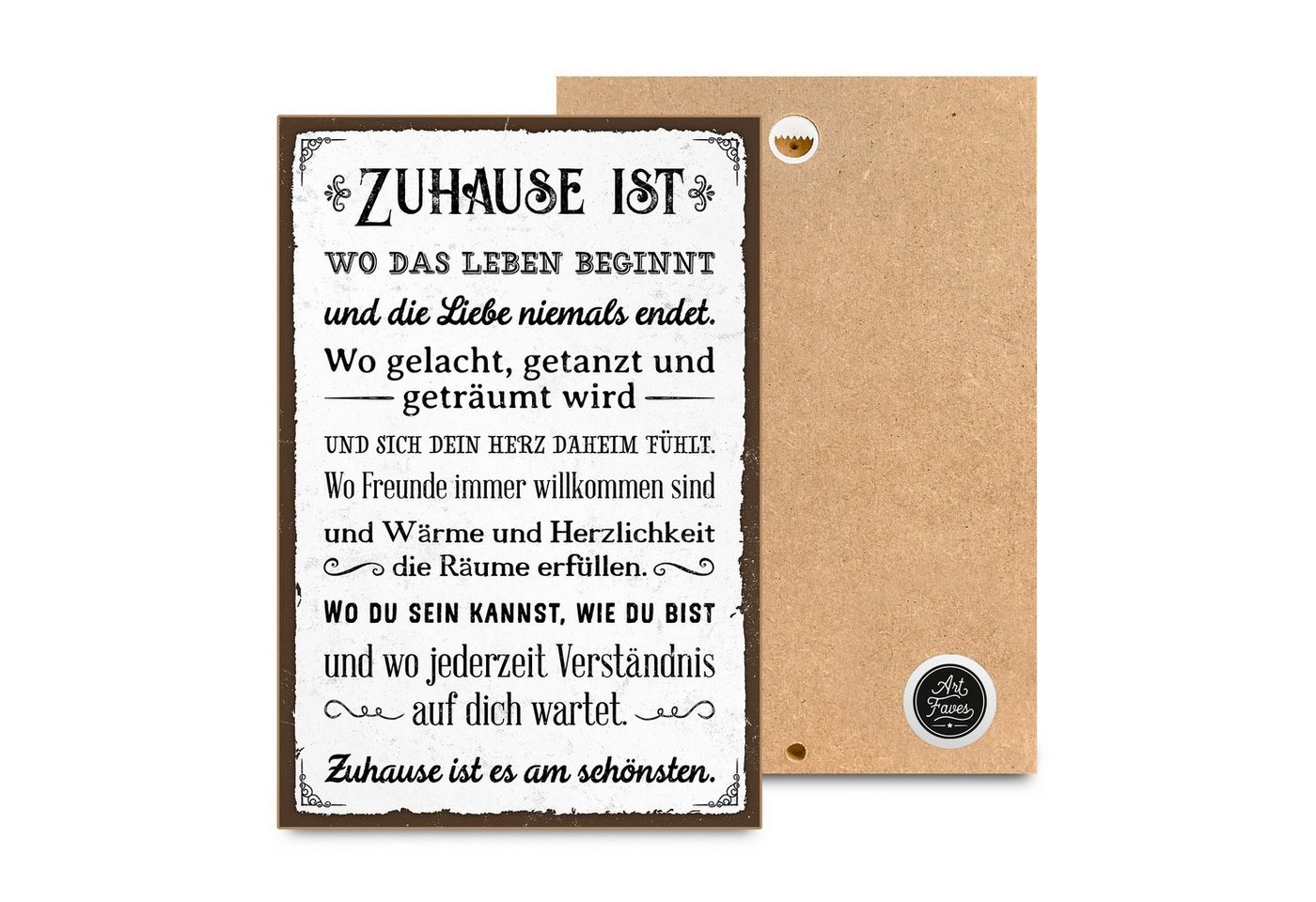 ARTFAVES Holzbild ZUHAUSE IST ES AM SCHÖNSTEN, Geschenk zum Thema Familie von ARTFAVES