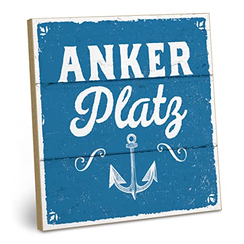 ARTFAVES® Holzschild mit Spruch - Ankerplatz | Shabby Chic Vintage Schild | Deko Geschenk zum Thema Zuhause, Nordsee, Meer, Strandhaus, maritim | Größe: 19 x 19 cm von ARTFAVES