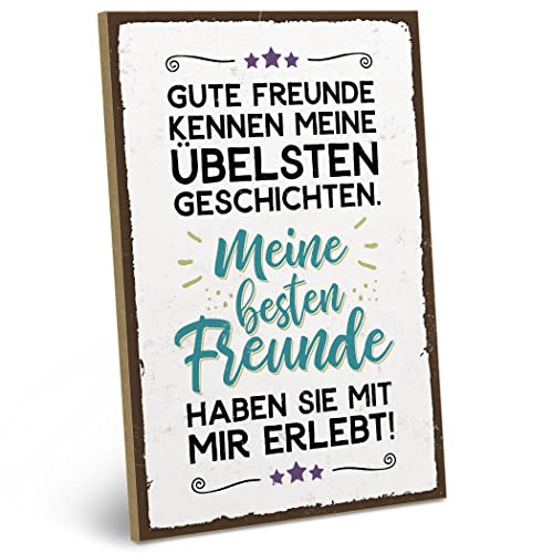 ARTFAVES® Holzschild mit Spruch - Beste Freunde & ÜBELSTE GESCHICHTEN | Shabby Chic Vintage Schild | Deko Geschenk zum Thema Freundschaft | Größe: 19 x 28 cm von ARTFAVES