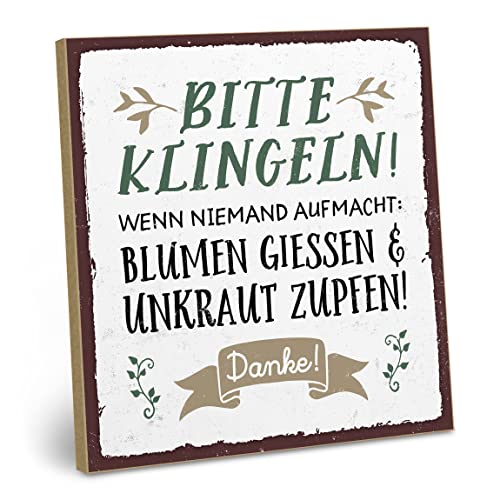 ARTFAVES® Holzschild mit Spruch - Bitte klingeln | Shabby Chic Vintage Schild | Deko Geschenk zum Thema witzige Sprüche, Zuhause | Größe: 19 x 19 cm von ARTFAVES