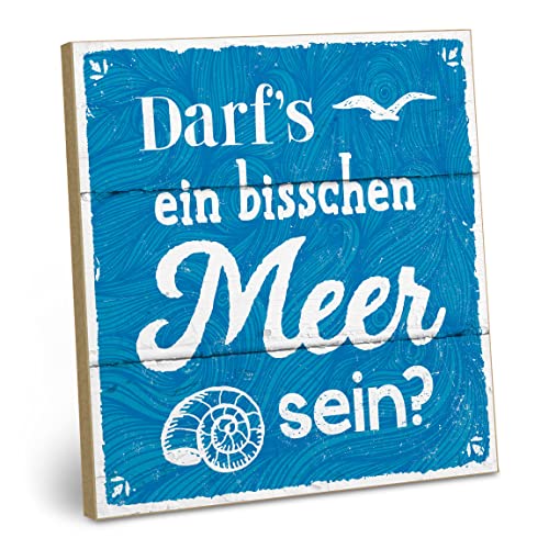 ARTFAVES® Holzschild mit Spruch - Darf's EIN bisschen Meer Sein? | Shabby Chic Vintage Schild | Deko Geschenk zum Thema Zuhause, Nordsee, Meer, Strandhaus, maritim | Größe: 19 x 19 cm von ARTFAVES