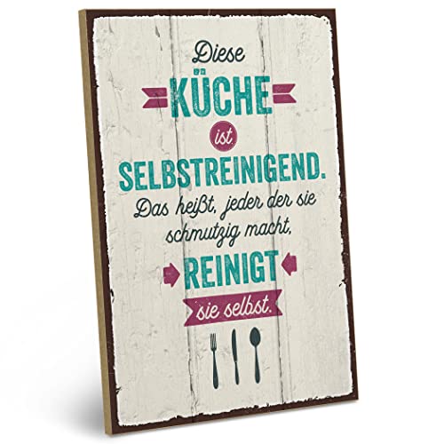 ARTFAVES® Holzschild mit Spruch - Diese KÜCHE IST SELBSTREINIGEND | Shabby Chic Vintage Schild | Deko Geschenk zum Thema Zuhause, witzige Sprüche | Größe: 19 x 28 cm ARTFAVES® Holzschild mit Spruch - Diese KÜCHE IST SELBSTREINIGEND | Shabby Chic Vintage Schild | Deko Geschenk zum Thema Zuhause, witzige Sprüche | Größe: 19 x 28 cm von ARTFAVES