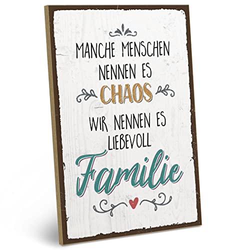 ARTFAVES® Holzschild mit Spruch - Familie & Chaos | Shabby Chic Vintage Schild | Deko Geschenk zum Thema Familie, Zuhause | Größe: 19 x 28 cm von ARTFAVES