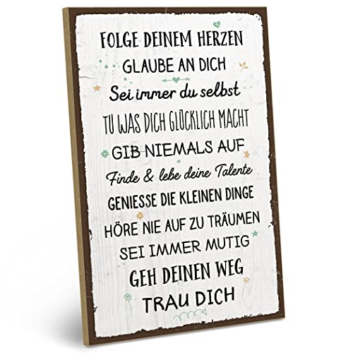 ARTFAVES® Holzschild mit Spruch - Folge DEINEM Herzen | Shabby Chic Vintage Schild | Deko Geschenk zum Thema Glücklichsein, Achtsamkeit | Größe: 19 x 28 cm von ARTFAVES