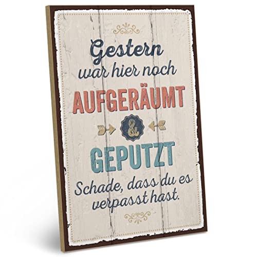ARTFAVES® Holzschild mit Spruch - GESTERN WAR Hier NOCH AUFGERÄUMT & GEPUTZT | Shabby Chic Vintage Schild | Deko Geschenk zum Thema Zuhause, witzige Sprüche | Größe: 19 x 28 cm ARTFAVES® Holzschild mit Spruch - GESTERN WAR Hier NOCH AUFGERÄUMT & GEPUTZT | Shabby Chic Vintage Schild | Deko Geschenk zum Thema Zuhause, witzige Sprüche | Größe: 19 x 28 cm von ARTFAVES
