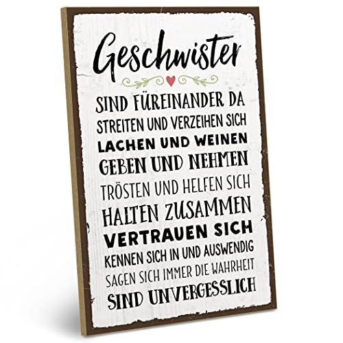 ARTFAVES® Holzschild mit Spruch - Geschwister SIND FÜREINANDER DA | Shabby Chic Vintage Schild | Deko Geschenk zum Thema Familie, Zuhause | Größe: 19 x 28 cm von ARTFAVES