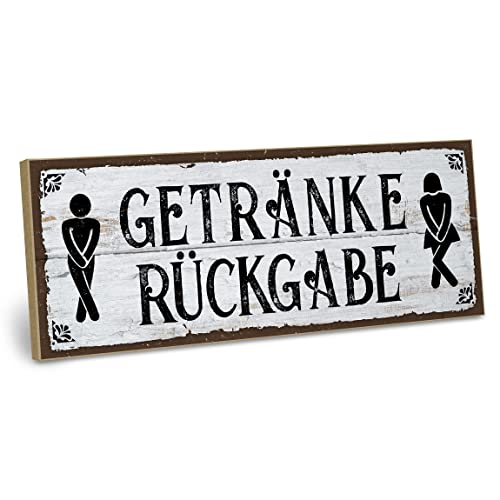 ARTFAVES® Wandbild Holzschild mit Spruch - Getränkerückgabe - Türschild Retro Vintage Deko Bild Geschenk - Bad, Badezimmer, WC, Toilette, witzige Sprüche von ARTFAVES