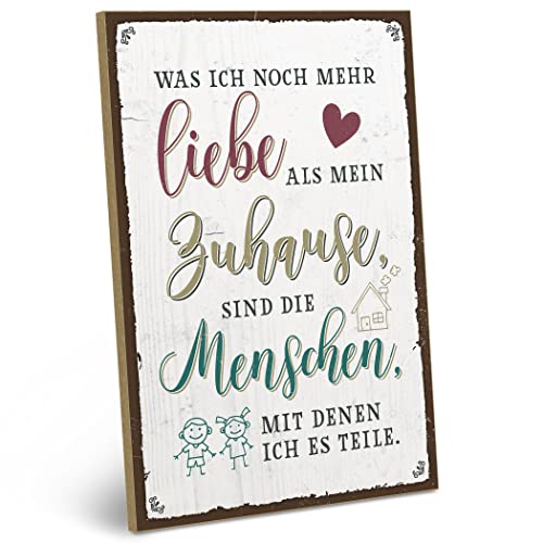 ARTFAVES® Holzschild mit Spruch - Liebe - Zuhause - Menschen | Shabby Chic Vintage Schild | Deko Geschenk zum Thema Familie | Größe: 19 x 28 cm von ARTFAVES