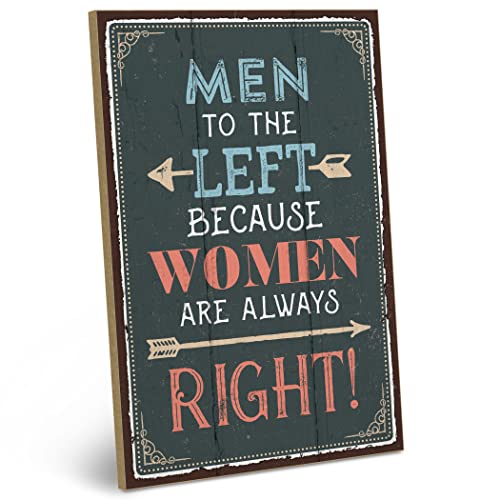 ARTFAVES® Wandbild Holzschild mit Spruch - MEN TO THE LEFT - Türschild Retro Vintage Deko Bild Geschenk - Restaurant, Bar, Gaststätte, WC, Toilette von ARTFAVES