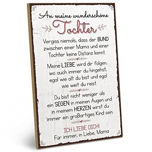 ARTFAVES® Holzschild mit Spruch - An Meine wunderschöne Tochter - Mama | Shabby Chic Vintage Schild | Deko Geschenk zum Thema Muttertag | Größe: 19 x 28 cm von ARTFAVES