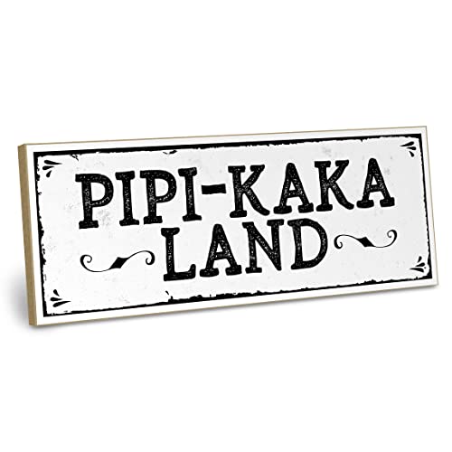 ARTFAVES® Holzschild mit Spruch - PIPI-Kaka-Land | Shabby Chic Vintage Schild | Deko Geschenk zum Thema Bad, Badezimmer, WC, Toilette | Größe: 28 x 10 cm von ARTFAVES