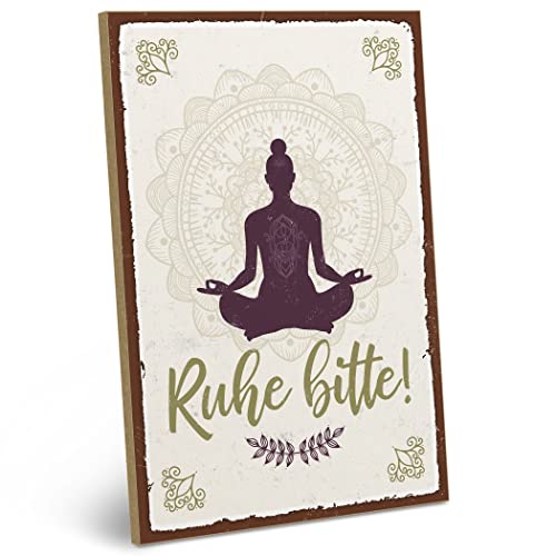 ARTFAVES® Holzschild mit Spruch - Ruhe Bitte - MEDITIEREN | Shabby Chic Vintage Schild | Deko Geschenk zum Thema Meditation, Spiritualität, Achtsamkeit | Größe: 19 x 28 cm von ARTFAVES