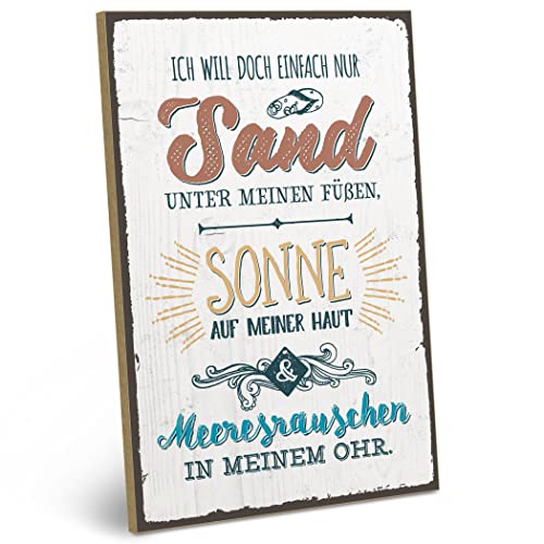 ARTFAVES® Holzschild mit Spruch - Sand, Sonne, MEERESRAUSCHEN | Shabby Chic Vintage Schild | Deko Geschenk zum Thema Freundschaft, Glücklichsein | Größe: 19 x 28 cm von ARTFAVES