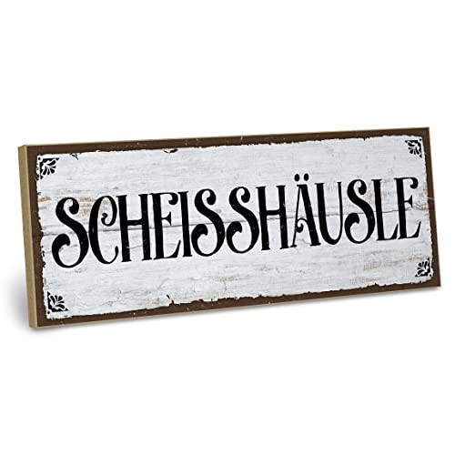 ARTFAVES® Holzschild mit Spruch - Scheisshäusle | Shabby Chic Vintage Schild | Deko Geschenk zum Thema Bad, Badezimmer, WC, Toilette, witzige Sprüche | Größe: 28 x 10 cm von ARTFAVES