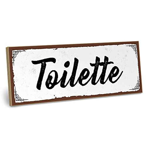 ARTFAVES® Holzschild mit Spruch - Toilette | Shabby Chic Vintage Schild | Deko Geschenk zum Thema Bad, Badezimmer, WC, Toilette | Größe: 28 x 10 cm von ARTFAVES