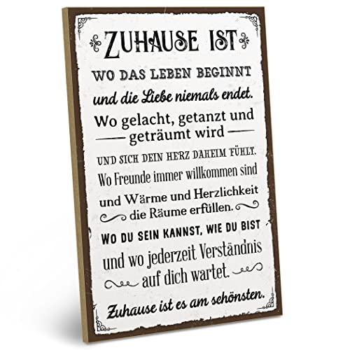 ARTFAVES® Holzschild mit Spruch - ZUHAUSE IST ES AM SCHÖNSTEN | Shabby Chic Vintage Schild | Deko Geschenk zum Thema Familie | Größe: 19 x 28 cm von ARTFAVES