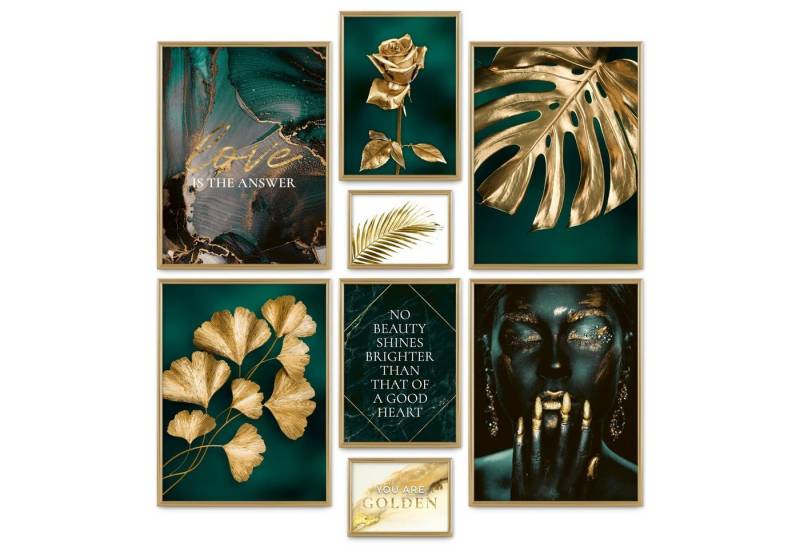 ARTFAVES Poster GOLDEN LEAVES, (moderne Wandbilder, 8 St), verschiedene Größen im Set von ARTFAVES