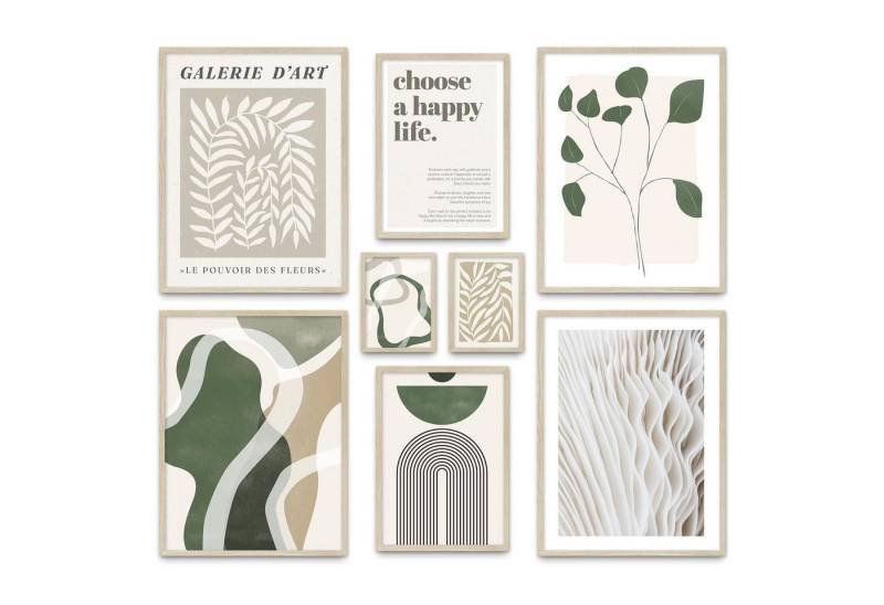 ARTFAVES Poster GREEN MID CENTURY, (moderne Wandbilder, 8 St), verschiedene Größen im Set von ARTFAVES