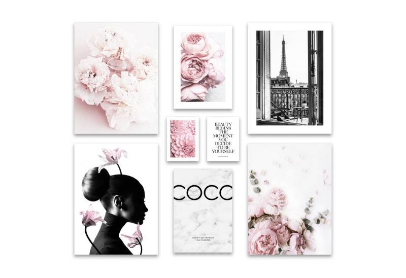 ARTFAVES Poster Set - COCO / 8 moderne Wandbilder / rosa, Paris, Mode von ARTFAVES