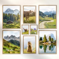 Poster Set - in Den Bergen 8 Premium Wandbilder Frühlingsdeko, Frühling Wohnzimmer, Schlafzimmer Deko Ohne/Mit Rahmen Artfaves® von ARTFAVES