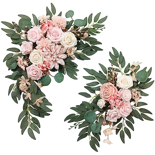 ARTFLWS Künstliche Blume Girlande Hochzeit Bogen Blumen 2er Set Rose Blume Swag Arrangements für Hochzeit Party Willkommen Zeremonie Schild und Empfang Hintergrund Blumendekoration (Rosa) von ARTFLWS
