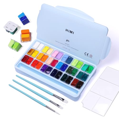 ARTFLY HIMI Gouache Farben Set, 36 Farben x 12 ml, Twin-Jelly-Cup-Design mit 3 Pinseln und einer Palette in einer Tragetasche, Perfekt für Künstler, Studenten, Gouache Undurchsichtige Aquarellmalerei von ARTFLY