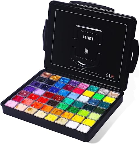 ARTFLY HIMI Gouache Farbset, 56 Farben x 30ml darunter 8 Metallische und 6 Neon Farben, einmaliges Jelly Cup Design in eine Tragetasche Gouache Opake Wasserfarben von ARTFLY