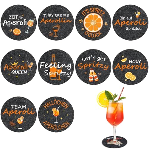 ARTGUTS 10 Stück Aperol Filz Untersetzer,Aperol Spritz Accessoires Geschenk,Aperol Cocktail Tischdeko, Lustige Untersetzer mit Sprüchen Aperol,Accessoires Fasching Deko für Weinliebhaber von ARTGUTS