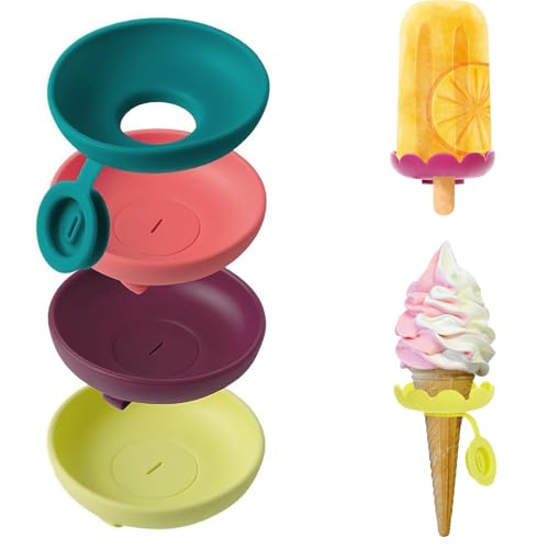 ARTGUTS 4 Stück Tropffrei Eis am Stiel-Halter für Kinder, Silikon Eishalterung für Kinder, Wiederverwendbarer Eis Halter mit Runder Schale, Ideal für Partys und Familienfeier (Vier Farben) von ARTGUTS