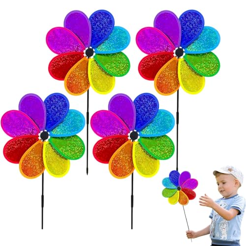 ARTGUTS 4 Stück Windspiel Blume Windrad, 30cm Regenbogen Sparkly Windmühle Spinner Vogelabwehr Windrad, Garten Taubenschreck Windräder Kinder für Hof Garten Terrasse Balkon Rasen Gartenstecker Deko ARTGUTS 4 Stück Windspiel Blume Windrad, 30cm Regenbogen Sparkly Windmühle Spinner Vogelabwehr Windrad, Garten Taubenschreck Windräder Kinder für Hof Garten Terrasse Balkon Rasen Gartenstecker Deko von ARTGUTS