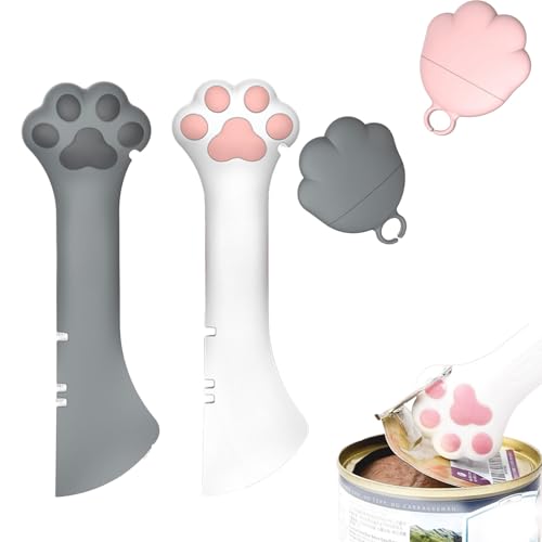 ARTGUTS 2 Stück Katzenfutter Löffel mit Dosendeckel, Niedliche Silikon Pfotenform für Katzen & Hunde, Multifunktionaler Dosenöffner für Tiernassfutter von ARTGUTS