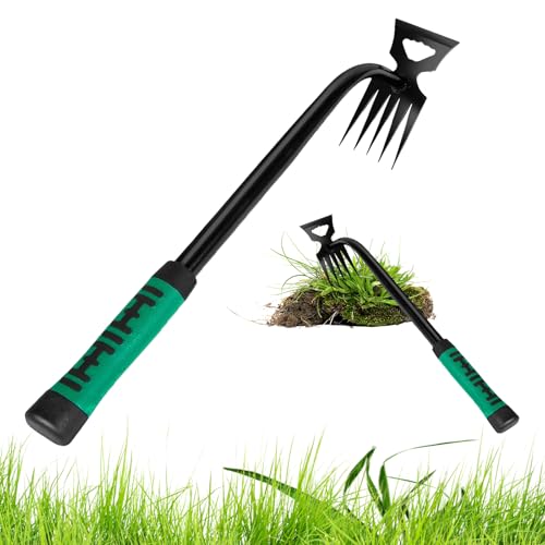 ARTGUTS Gartenarbeit Hand Unkrautstecher,Edelstahl Hand Unkrautstecher,Verbesserte Artenwerkzeug Unkraut Entferner Gerät,Unkraut Entferner Gerät Mit Stiel mit Stiel Gummigriff 6 Zähne Unkrautentferner von ARTGUTS