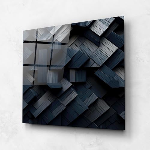 ARTHUB® Glasbild 100x100 cm, 5mm ESG | Moderne Wandbilder aus Glas für Wohnzimmer & Schlafzimmer, Wanddekoration, Wohnkultur, Abstrakte, Dark Blue Wall von ARTHUB