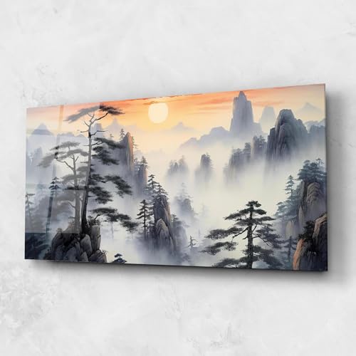 ARTHUB® Glasbild 60x120 cm, 5mm ESG | Moderne Wandbilder aus Glas für Wohnzimmer & Schlafzimmer, Wanddekoration, Wohnkultur, Moderne, Fog Trees von ARTHUB