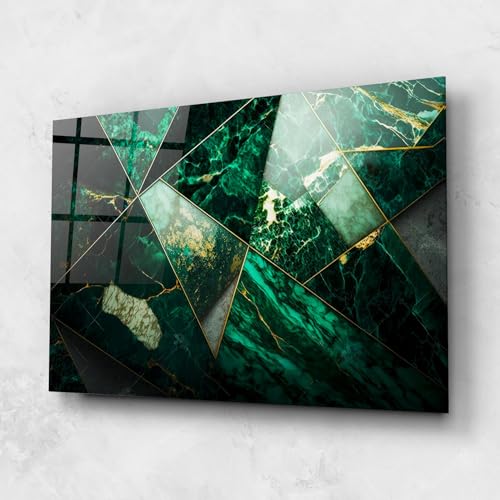 ARTHUB® Glasbild 70x100 cm, 5mm ESG | Moderne Wandbilder aus Glas für Wohnzimmer & Schlafzimmer, Wanddekoration, Wohnkultur, Abstrakte, Green Marble von ARTHUB