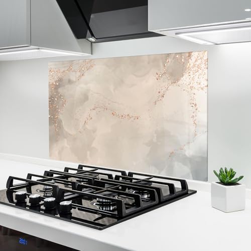 ARTHUB® Küchenrückwand aus Glas 50x70 cm, 5mm ESG | Spritzschutz, Glasplatte, Herdspritzschutz, Wandschutz für Herd, Hartglas, Abstrakte, Marmor, Pink Grey Marble 01 von ARTHUB