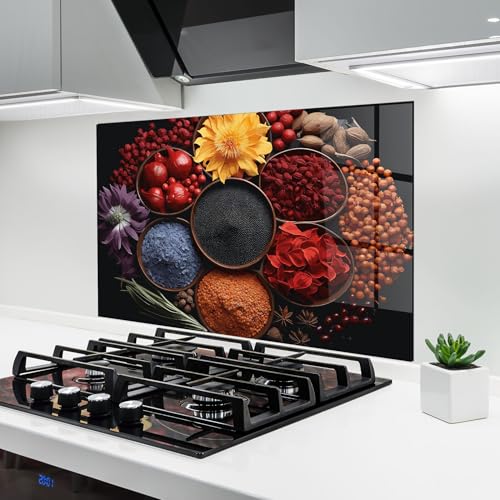 ARTHUB® Küchenrückwand aus Glas 50x70 cm, 5mm ESG | Spritzschutz, Glasplatte, Herdspritzschutz, Wandschutz für Herd, Hartglas, Lebensmittel, Gewürze, Autumn Color Spices von ARTHUB
