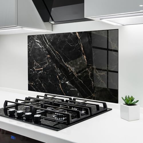 ARTHUB® Küchenrückwand aus Glas 60x100 cm, 5mm ESG | Spritzschutz, Glasplatte, Herdspritzschutz, Wandschutz für Herd, Hartglas, Abstrakte, Marmor, Black Brown Marble von ARTHUB