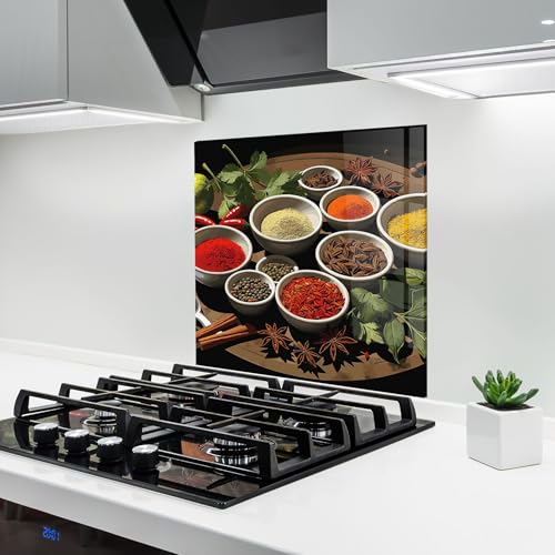 ARTHUB® Küchenrückwand aus Glas 60x60 cm, 5mm ESG | Spritzschutz, Glasplatte, Herdspritzschutz, Wandschutz für Herd, Hartglas, Lebensmittel, Gewürze, Colorful Seasonings von ARTHUB